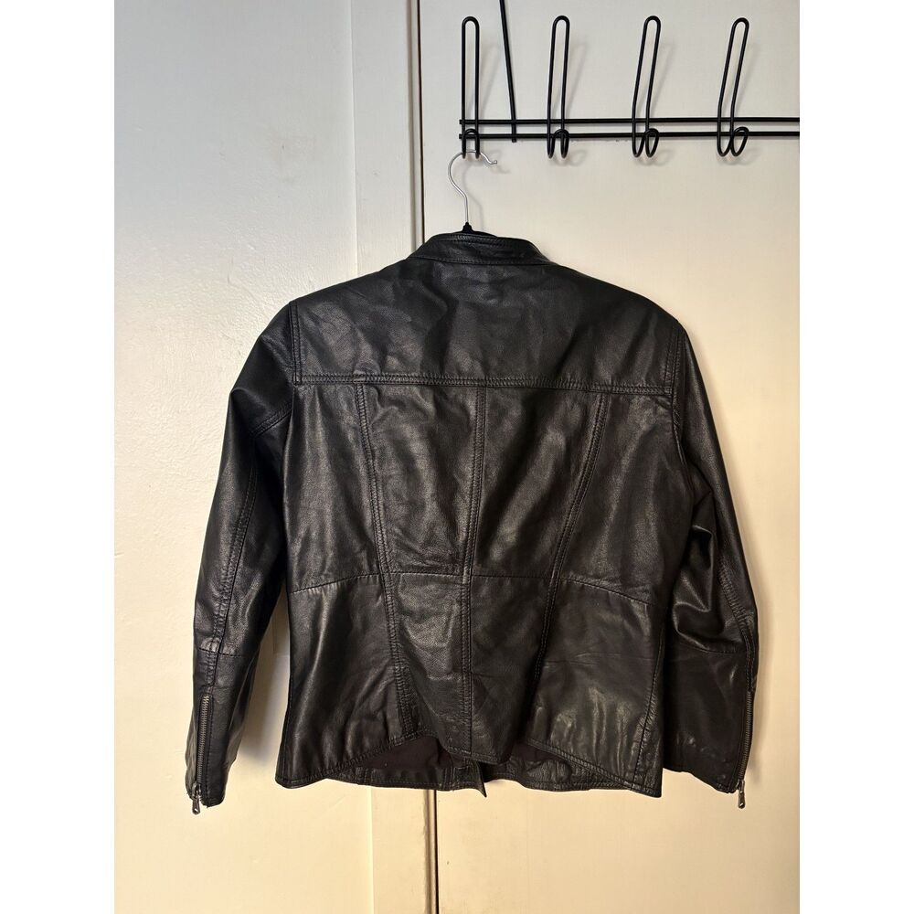 Vintage Zara Black Leather Jacket Collared Women's Large Runs Small Fits S/M